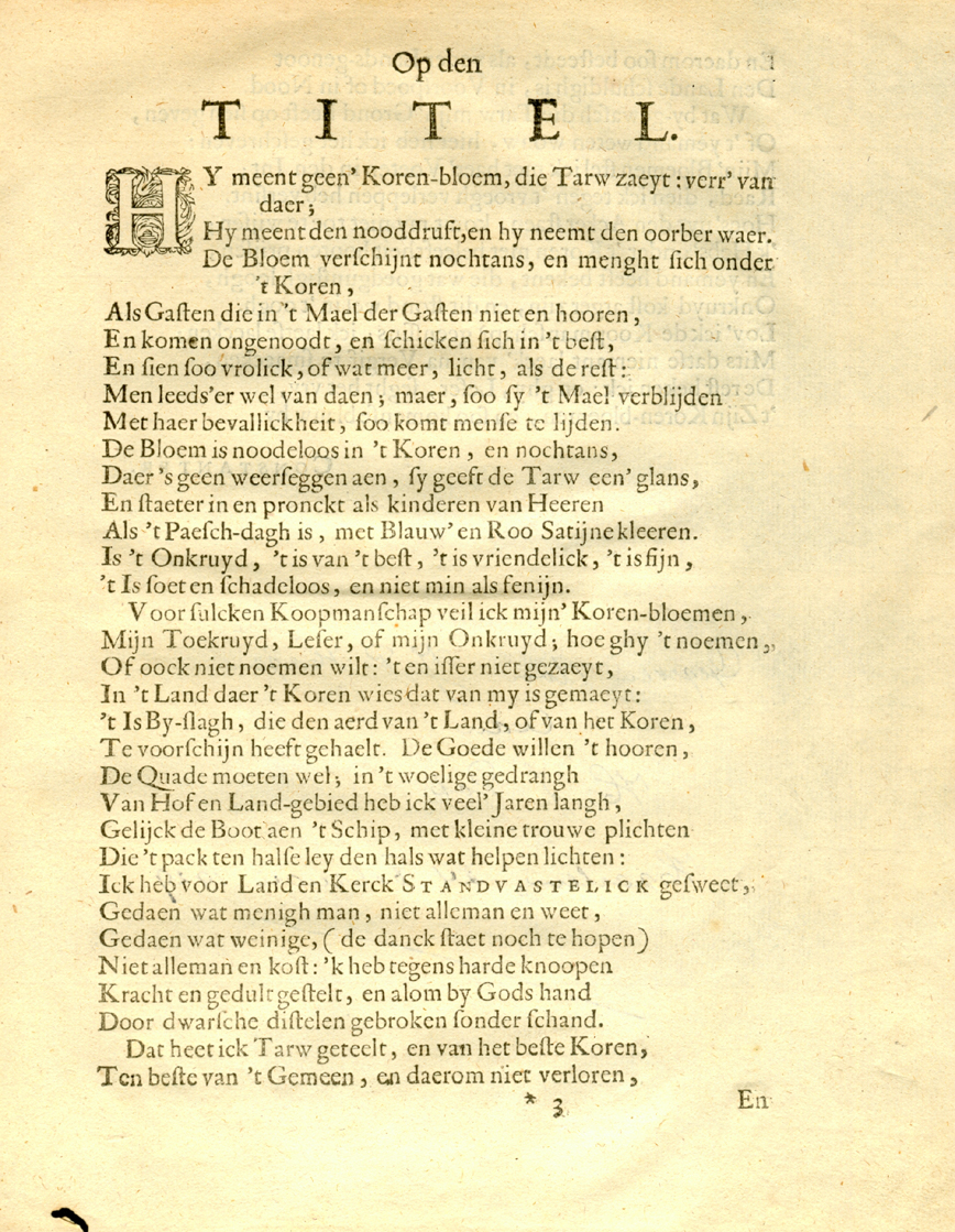 Korenbloemen 1672, deel 1, fol. *3r