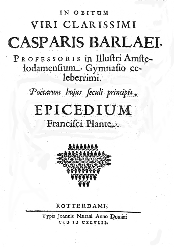 Titelpagina van het gedicht over de dood van Barlaeus